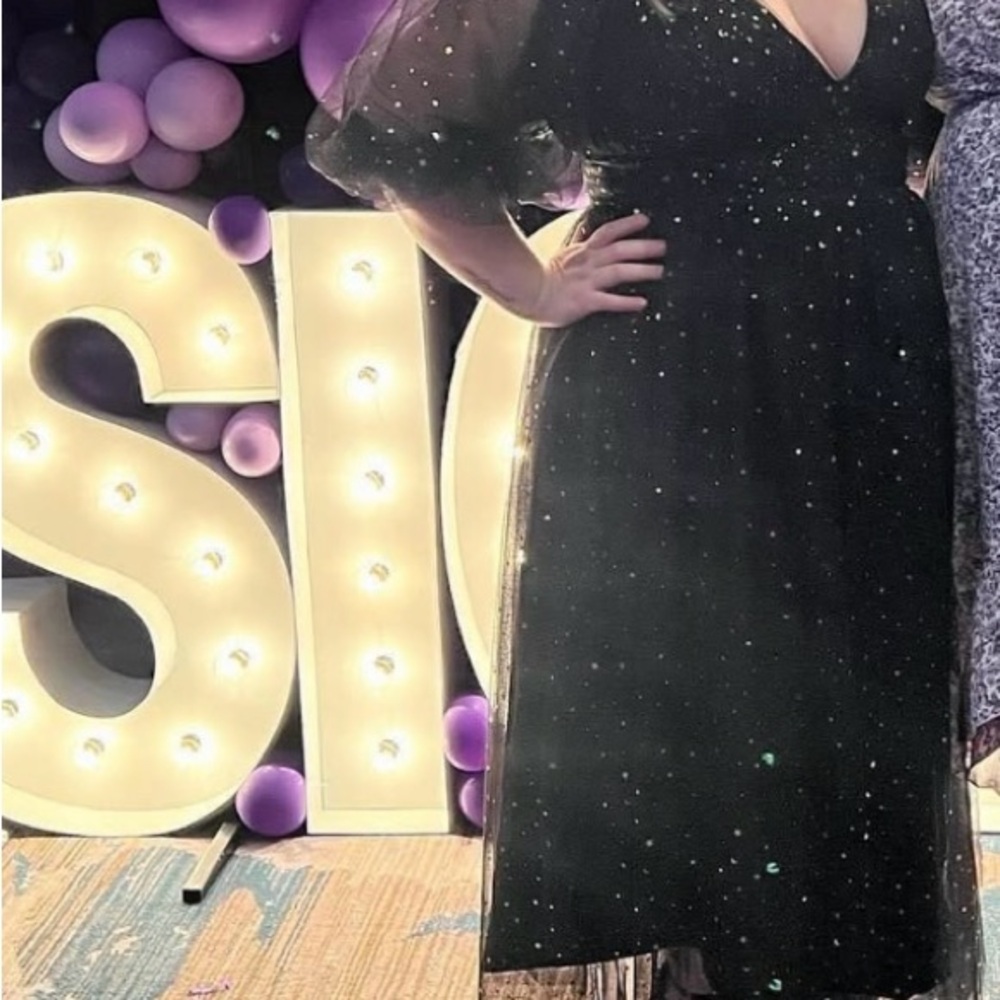 Black Sparkly Dress with Sheer Sleeves
